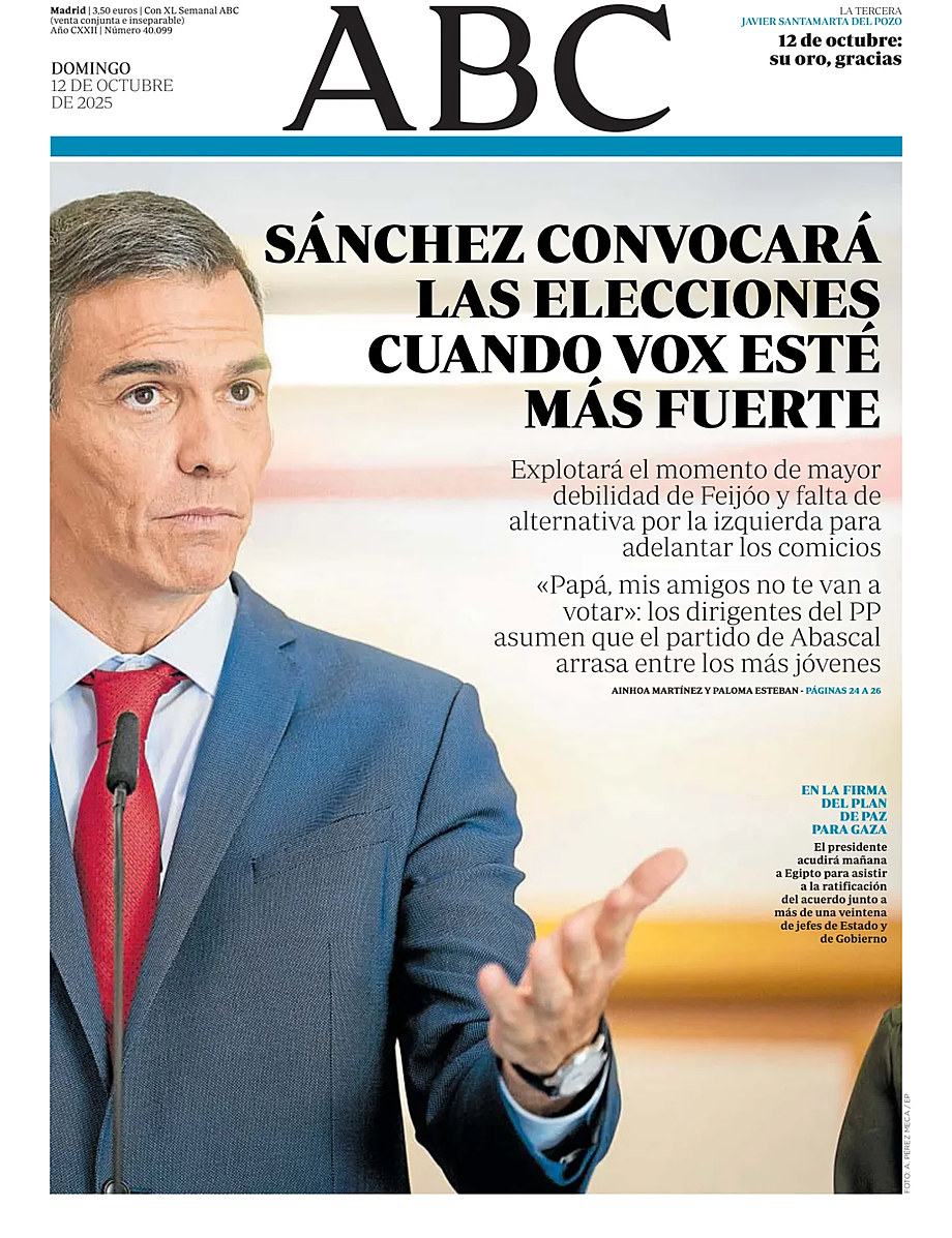 Prima pagina ABC di oggi - Edicola 12 Ottobre 2025