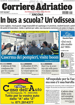 Prima pagina Corriere Adriatico (Ancona) di oggi - Quotidiano regionale
