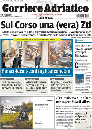 Prima pagina Corriere Adriatico (Ancona) di oggi - Quotidiano regionale