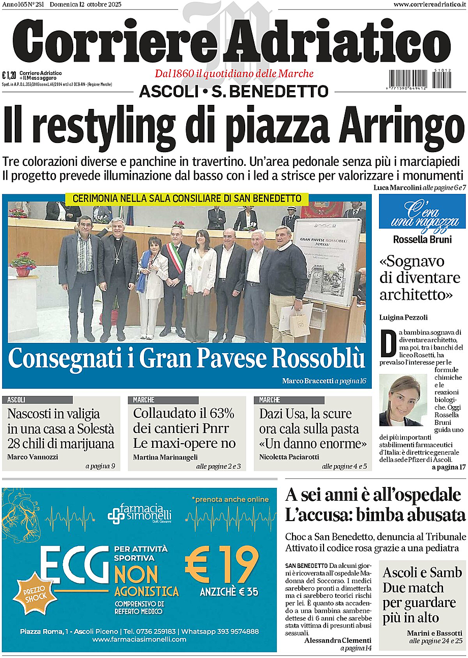Prima pagina Corriere Adriatico (Ascoli) di oggi - Edicola 12 Ottobre 2025