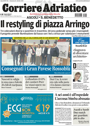 Prima pagina Corriere Adriatico (Ascoli) di oggi - Quotidiano regionale