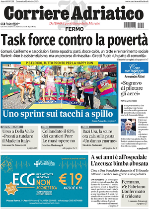 Prima pagina Corriere Adriatico (Fermo) di oggi - Quotidiano regionale