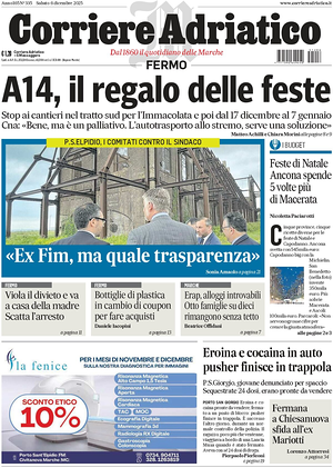 Prima pagina Corriere Adriatico (Fermo) di oggi - Quotidiano regionale