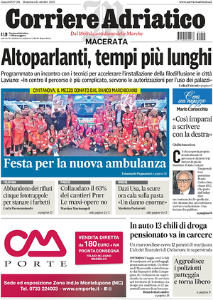 Prima pagina Corriere Adriatico (Macerata) di oggi - Quotidiano regionale