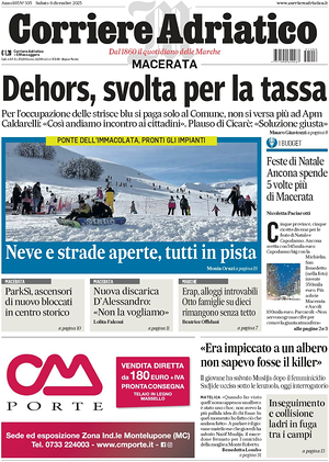 Prima pagina Corriere Adriatico (Macerata) di oggi - Quotidiano regionale