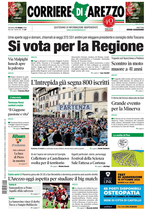 Prima pagina Corriere di Arezzo di oggi - Quotidiano regionale