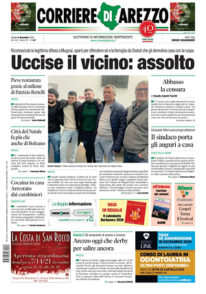 Prima pagina Corriere di Arezzo di oggi - Quotidiano regionale