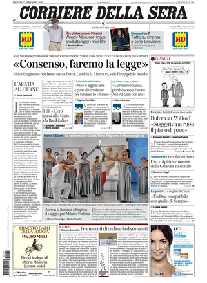 Corriere della Sera prima pagina