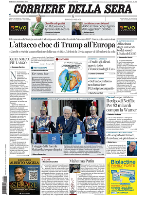 Prima pagina Corriere della Sera di oggi - Quotidiano nazionale