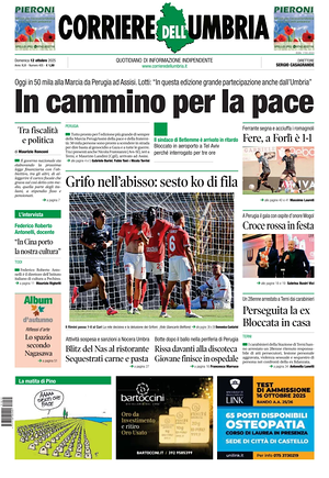 Prima pagina Corriere dell'Umbria di oggi - Quotidiano regionale