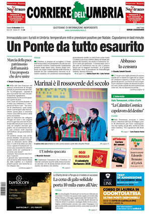 Prima pagina Corriere dell'Umbria di oggi - Quotidiano regionale