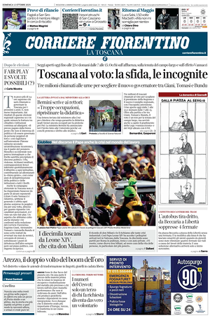 Prima pagina Corriere Fiorentino di oggi - Quotidiano regionale