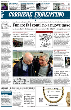 Prima pagina Corriere Fiorentino di oggi - Quotidiano regionale