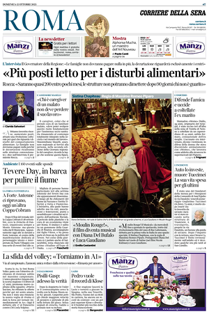 Prima pagina Corriere della Sera (Roma) di oggi - Quotidiano regionale