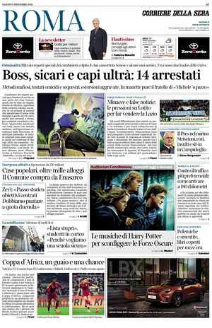 Prima pagina Corriere della Sera (Roma) di oggi - Quotidiano regionale