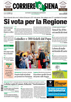 Prima pagina Corriere di Siena di oggi - Quotidiano regionale