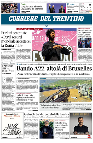 Prima pagina Corriere del Trentino di oggi - Quotidiano regionale