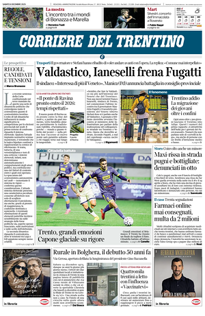 Prima pagina Corriere del Trentino di oggi - Quotidiano regionale