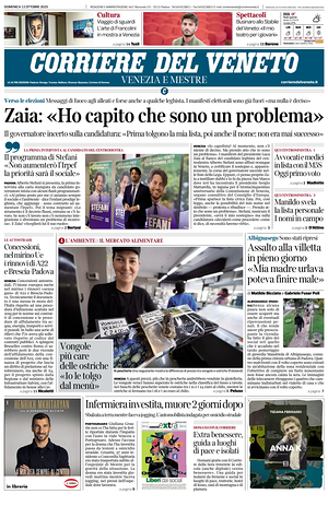 Prima pagina Corriere del Veneto di oggi - Quotidiano regionale
