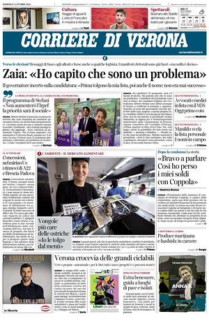 Prima pagina Corriere di Verona di oggi - Quotidiano regionale
