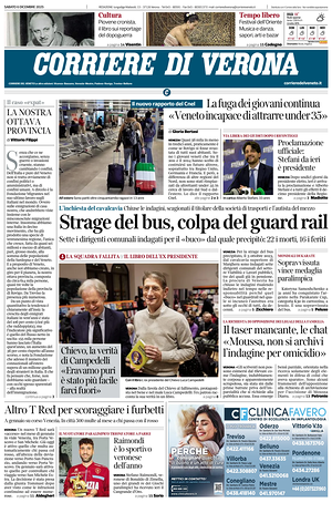 Prima pagina Corriere di Verona di oggi - Quotidiano regionale