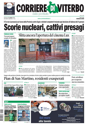 Prima pagina Corriere di Viterbo di oggi - Quotidiano regionale