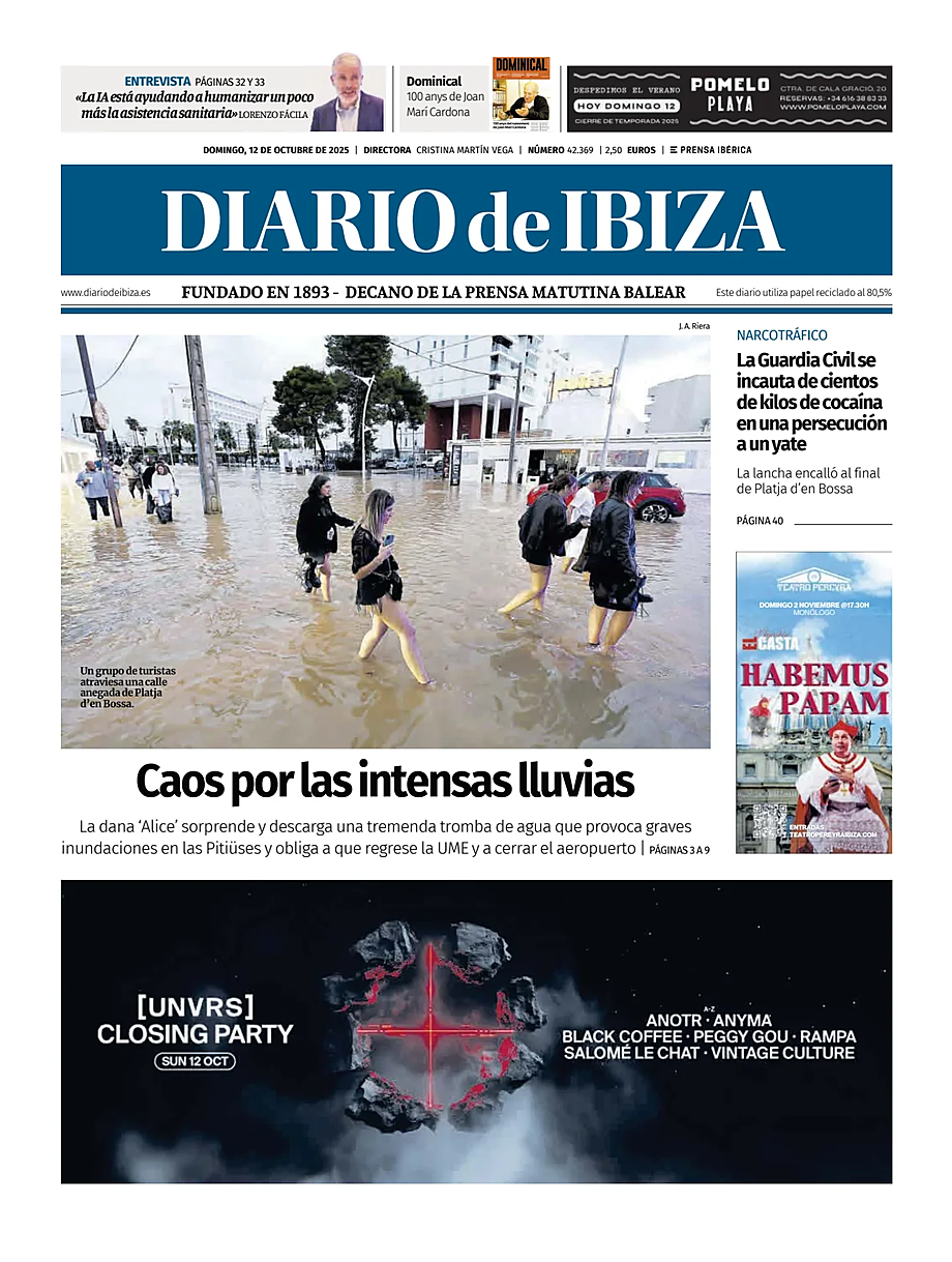 Prima pagina Diario de Ibiza di oggi - Edicola 12 Ottobre 2025