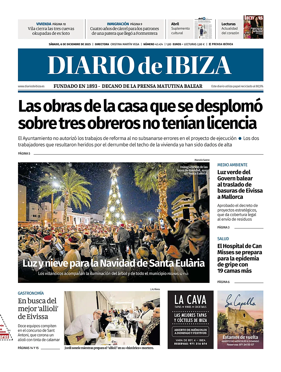 Prima pagina Diario de Ibiza di oggi - Edicola 6 Dicembre 2025