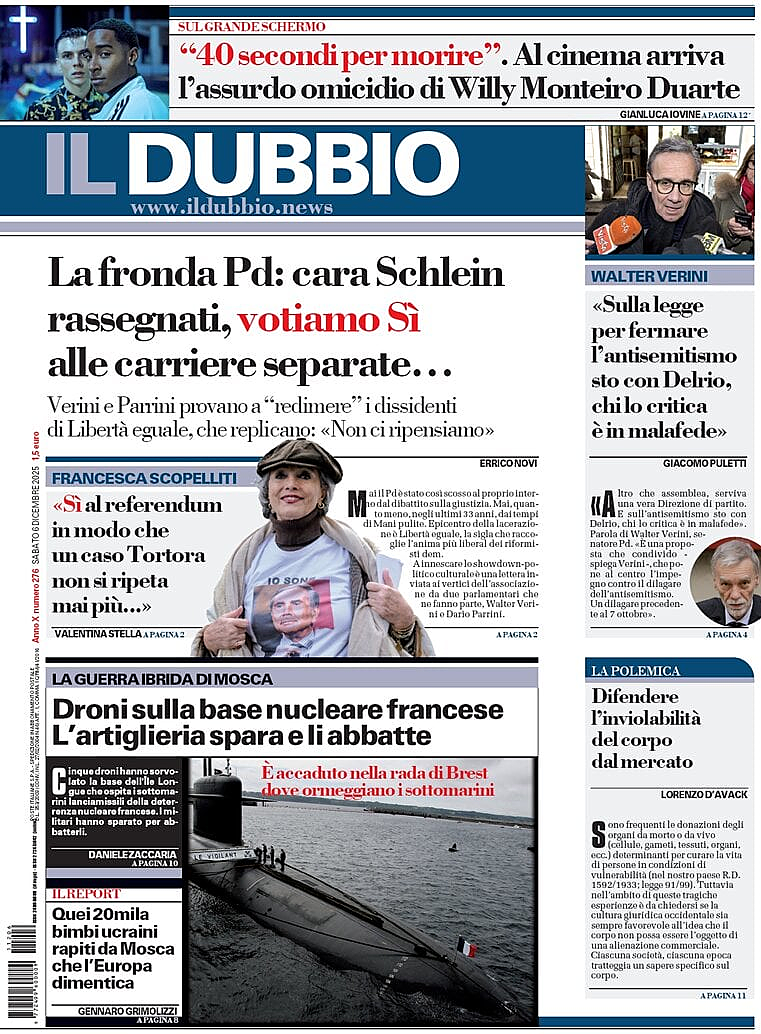 Prima pagina Il Dubbio di oggi - Edicola 6 Dicembre 2025
