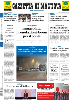 Prima pagina Gazzetta di Mantova di oggi - Quotidiano regionale