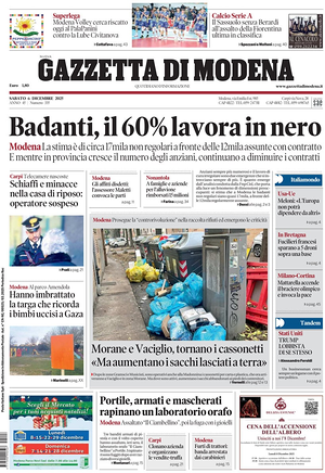Prima pagina Gazzetta di Modena di oggi - Quotidiano regionale