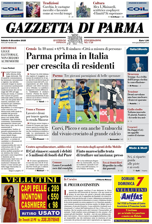 Prima pagina Gazzetta di Parma di oggi - Quotidiano regionale