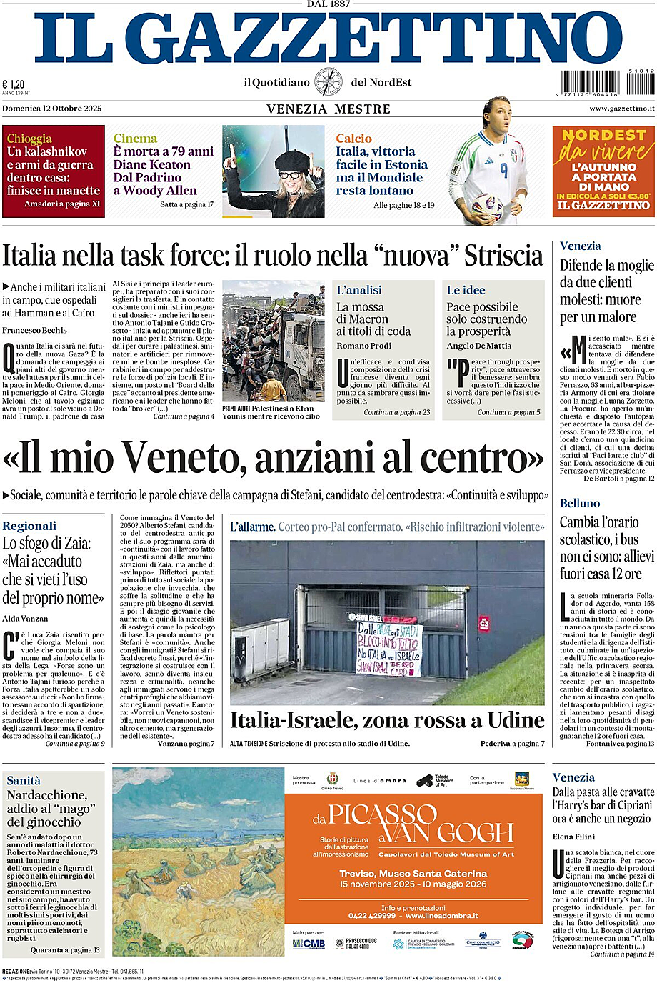 Prima pagina Il Gazzettino di oggi - Edicola 12 Ottobre 2025