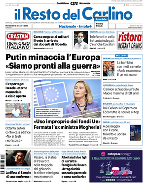 Prima pagina Il Resto del Carlino di oggi - Quotidiano regionale