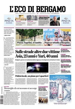 Prima pagina L'Eco di Bergamo di oggi - Quotidiano regionale
