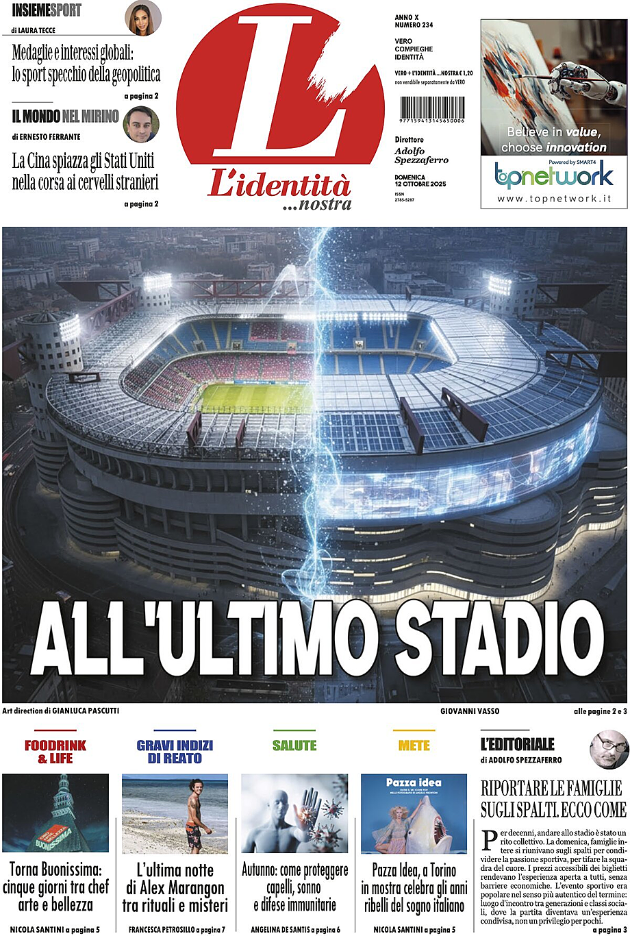 Prima pagina L'Identità di oggi - Edicola 12 Ottobre 2025