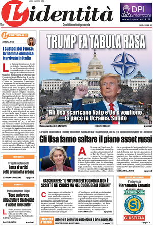 Prima pagina L'Identità di oggi - Quotidiano nazionale