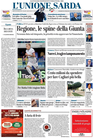 Prima pagina L'Unione Sarda di oggi - Quotidiano regionale