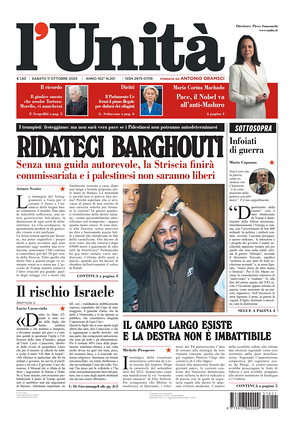 Prima pagina L'Unità di oggi - Quotidiano nazionale