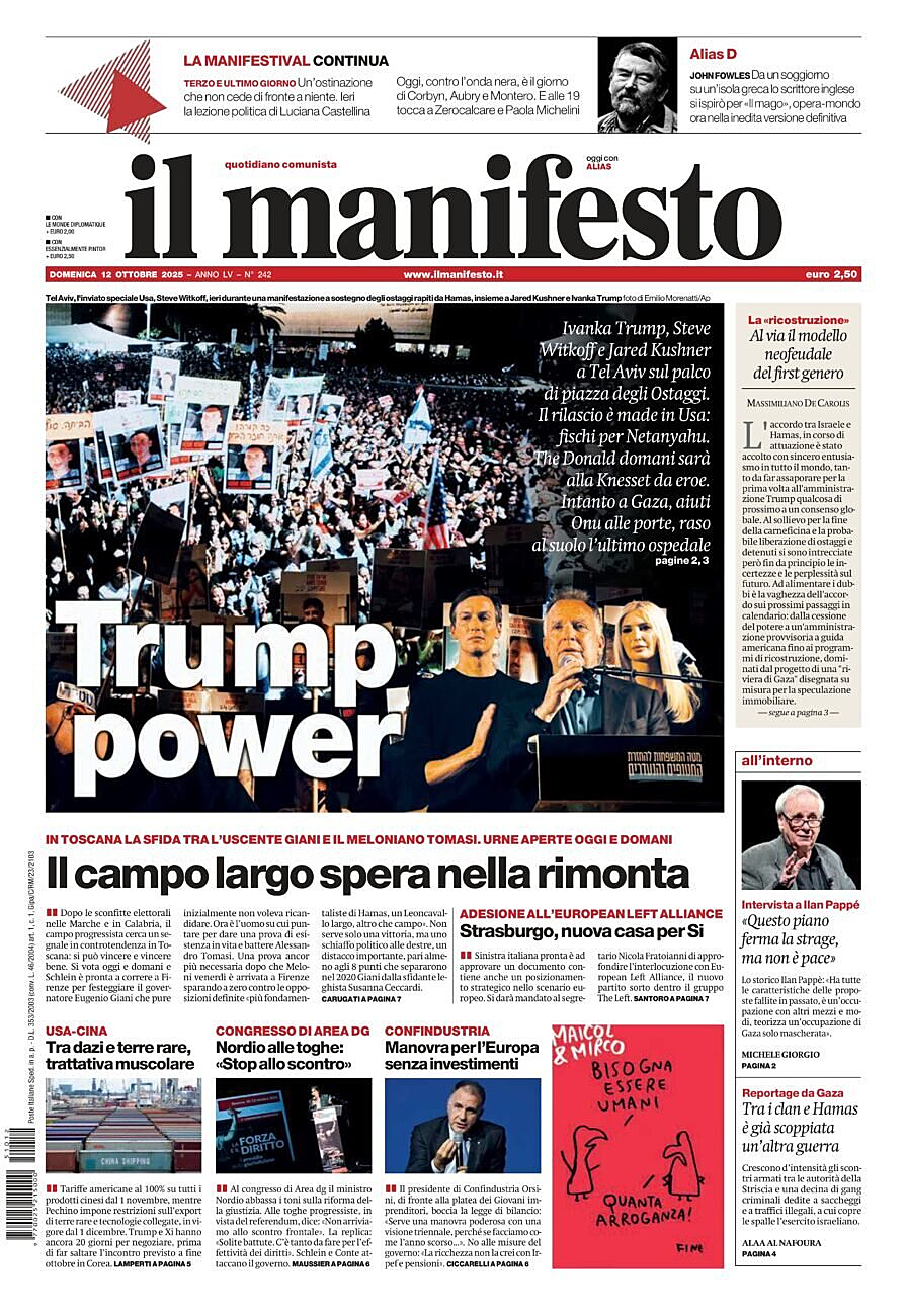 Prima pagina Il Manifesto di oggi - Edicola 12 Ottobre 2025
