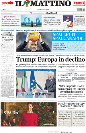 Prima pagina Il Mattino di oggi - Quotidiano nazionale