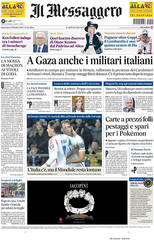 Prima pagina Il Messaggero di oggi - Quotidiano nazionale