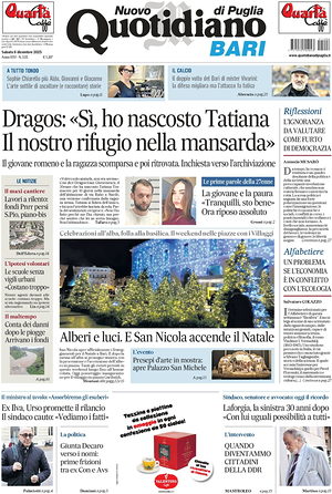 Prima pagina Nuovo Quotidiano di Puglia (Bari) di oggi - Quotidiano regionale