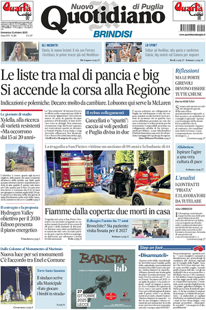 Prima pagina Nuovo Quotidiano di Puglia (Brindisi) di oggi - Quotidiano regionale