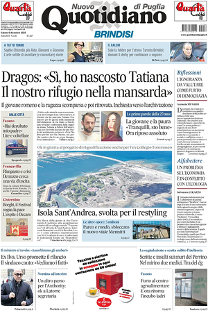 Prima pagina Nuovo Quotidiano di Puglia (Brindisi) di oggi - Quotidiano regionale