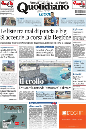 Prima pagina Nuovo Quotidiano di Puglia (Lecce) di oggi - Quotidiano regionale
