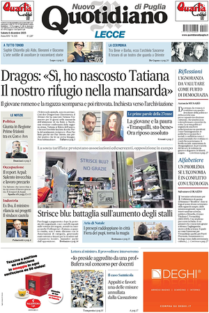 Prima pagina Nuovo Quotidiano di Puglia (Lecce) di oggi - Quotidiano regionale