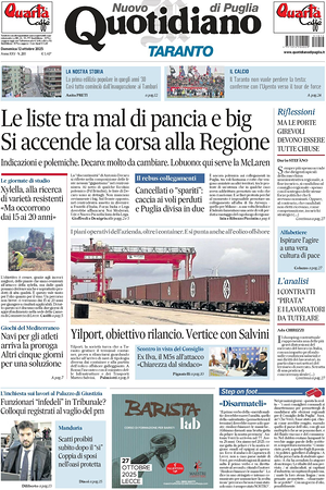 Prima pagina Nuovo Quotidiano di Puglia (Taranto) di oggi - Quotidiano regionale