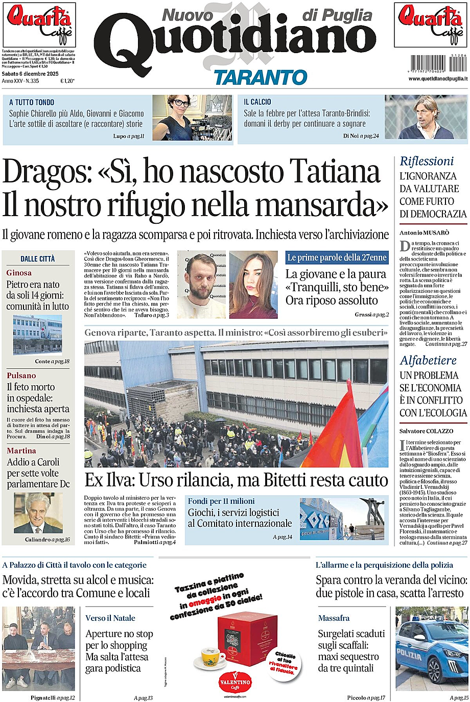 Prima pagina Nuovo Quotidiano di Puglia (Taranto) di oggi - Edicola 6 Dicembre 2025