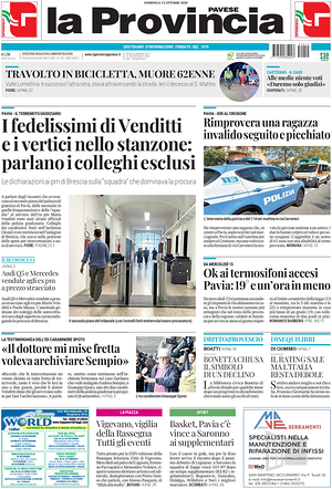 Prima pagina La Provincia Pavese di oggi - Quotidiano regionale